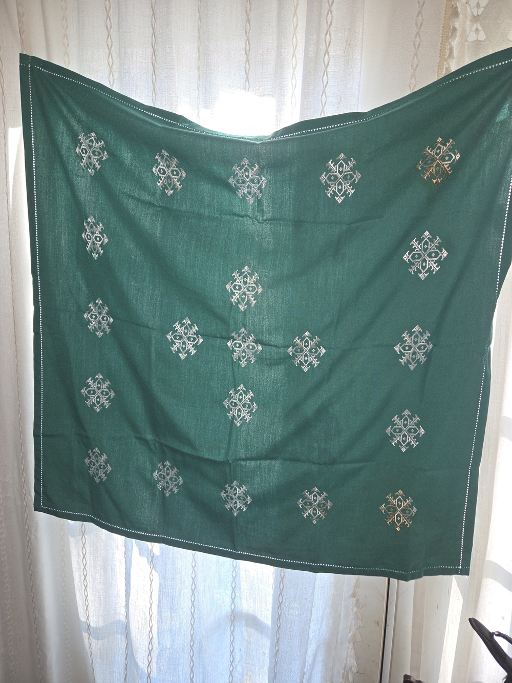 Emerald Green Embroidered Christmas Tablecloth